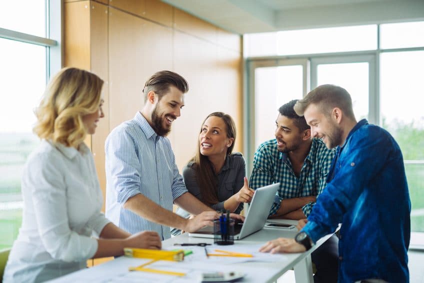 A leadership team working around a table